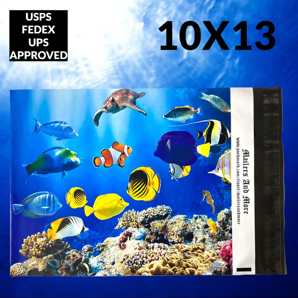50 10X13 Poly Mailers Ocean Coral Reef With Fish, Turtle, Seahorse PRICE IS FIRM - Picture 8 of 8